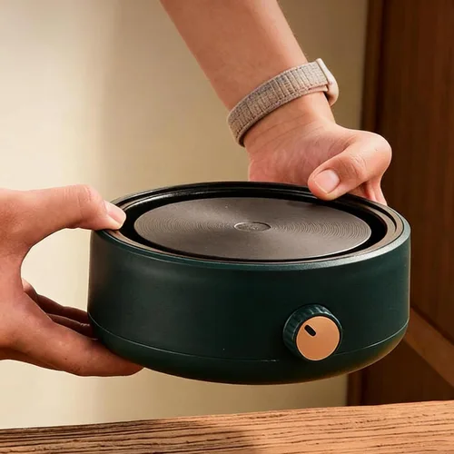 Vista 4 de Estufa eléctrica de 500 W, mini calentador eléctrico de 4.33 pulgadas, máquina de té de vidrio, quemador de platos calientes, estufa de encimera