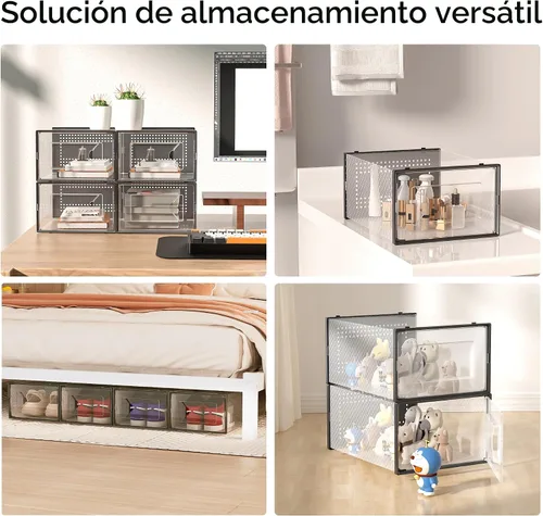 Vista 7 de Foluck Caja de almacenamiento para zapatos extra grande, paquete de 15 cajas de plástico transparente apilables, organizador de zapatos
