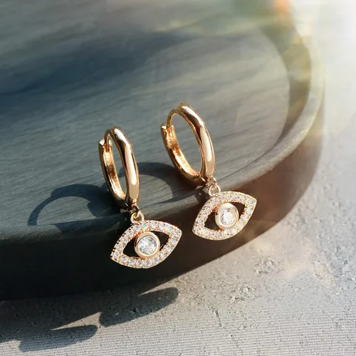 Vista 5 de VACRONA - Aretes tipo arracadas para mujer, chapados en oro de 14 quilates, diseño de aro de arracada