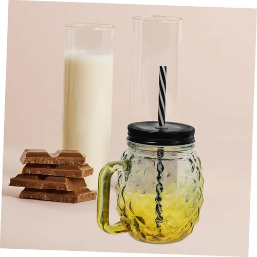 Vista 2 de UPKOCH 4 tazas de piña y popote con tapa y barra de pajita, taza de vino, taza de agua, taza de decoración de piña y pajita, elegante taza