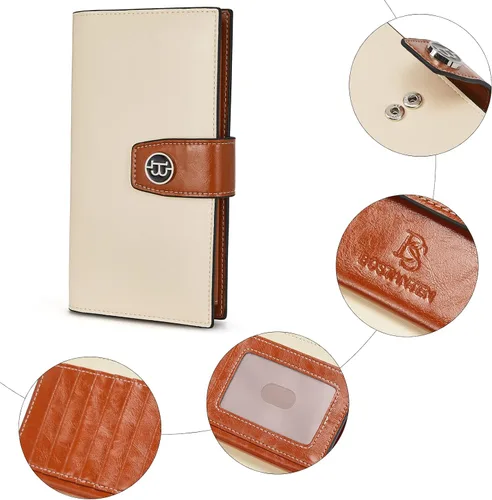 Vista 5 de BOSTANTEN Carteras de cuero para mujer con bloqueo RFID de gran capacidad tarjetero triple para mujer