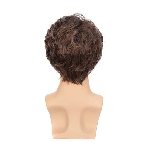 Vista 4 de Kaneles Pelucas para hombre, color marrón, corto, rizado, lanudo en capas, cosplay, Halloween, disfraces diarios, peluca masculina