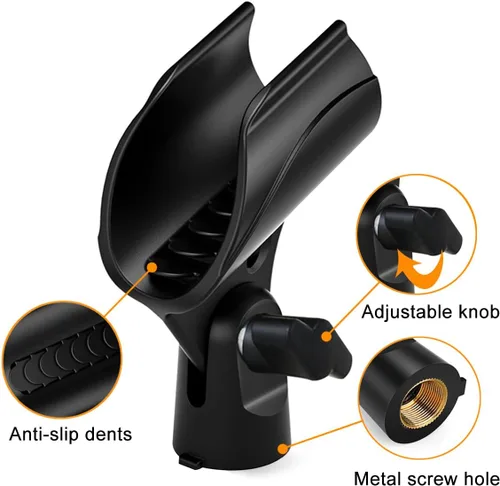 Vista 3 de 2 piezas de clip universal para micrófono, soporte ajustable para clip de micrófono para soporte de micrófono, viene con adaptador de tornillo macho