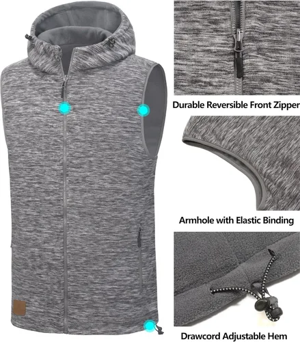 Vista 22 de Little Donkey Andy Chaleco de forro polar reversible para hombre, ligero, cálido, sin mangas, con capucha, para senderismo, caminar, viajar