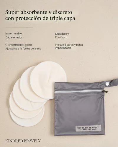 Vista 3 de Kindred Bravely Almohadillas de lactancia orgánicas reutilizables, lavables, para lactancia y pérdidas con bolsa de transporte, paquete de 10