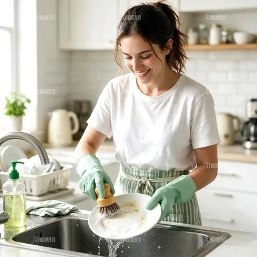 Vista 7 de AUEAR, Cepillo de bambú natural para fregar platos, cepillos de limpieza para ollas, cerdas de coco para sartenes de hierro fundido