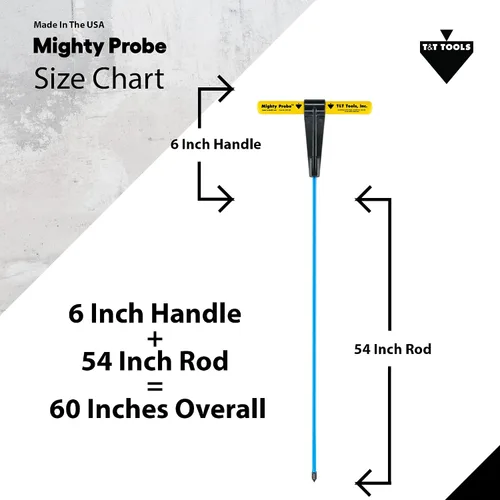 Vista 2 de T&T Tools Mighty Probe - Sonda de suelo de metal aislada, 60 pulgadas de largo, con varilla redonda hexagonal de metal de 3/8 pulgadas, varilla