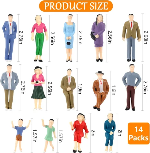 Vista 2 de Mini figuras de personas a escala 1:25, modelo pintado, paquete de 14