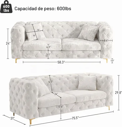 Vista 2 de DAMAIFROM - Sofá de 190 cm de Terciopelo con Botones Tuflados, Sofá Chesterfield de Estilo Moderno de Media Siglo con Altos Respaldo y Patas