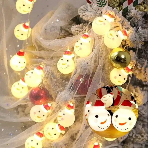 Vista 4 de Luces de cadena de Navidad 10 piezas Luces de cadena de muñeco de nieve Impermeables Luces de hadas de Navidad Alimentadas por batería Decoración