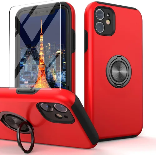 Vista 8 de Funda compatible con iPhone 11 con protector de pantalla de vidrio templado, funda para iPhone 11 negra para hombre, funda protectora delgada 2 en 1