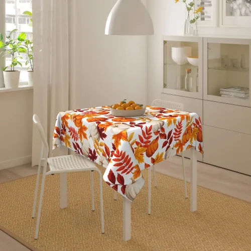 Vista 5 de Thanksgiving Tablecloth Square 52x52 Inch Fall Harvest Autumn Pumpkin Fallen Leaves Maple Leaf Print Decorative Table Cloth Holiday Decorations