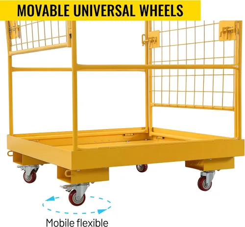 Vista 5 de Jaula de seguridad para carretilla elevadora de 36 x 36 pulgadas, plataforma de trabajo de acero resistente, capacidad de 1150 libras con 4 ruedas