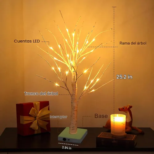 Vista 3 de Juego de 2 luces blancas cálidas para árbol de abedul, 24 luces LED parpadeantes para decoración de interiores 2pcswarm blanco