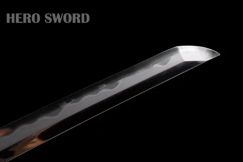 Vista 6 de Espada katana templada de arcilla Sanmai de acero plegado, navaja real, afilada, espiga completa, auténtica, samurái, armas japonesas, rojo