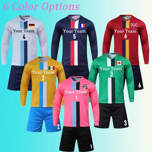Vista 4 de Camiseta de fútbol de portero personalizada para adultosniños, manga larga personalizada y pantalones con logotipo del