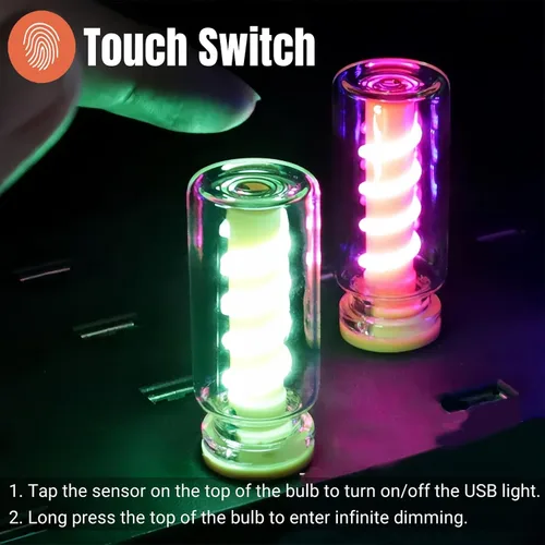 Vista 3 de Luces USB para automóvil, control táctil regulable 3D, iluminación ambiental para automóvil, luz nocturna USB enchufable, estilo retro, mini