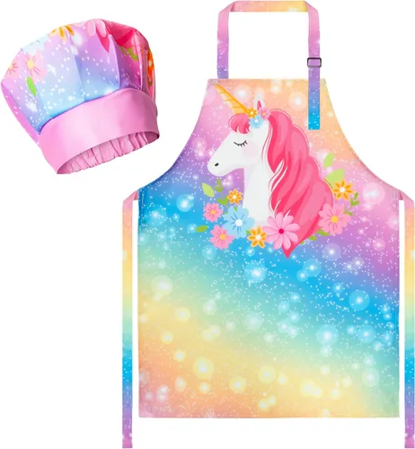 Vista 9 de R HORSE Juego de delantal y sombrero de chef para niños, 2 piezas, mini parrilla ajustable, delantal de cocina para niños, juego de rol, juguete