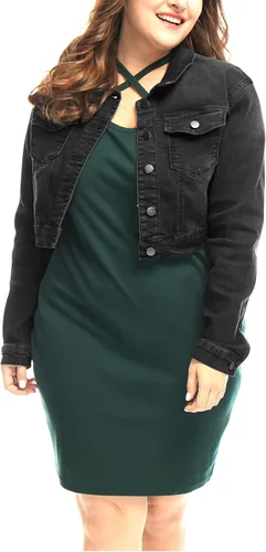 Vista 4 de uxcell Chaquetas de mezclilla cortas con botones de talla grande para mujer con costuras 2025