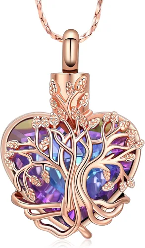 Vista 58 de Imrsanl Collar de urna de árbol de la vida con forma de corazón, joyería de cremación para hombres y mujeres, recuerdo, joyería conmemorativa