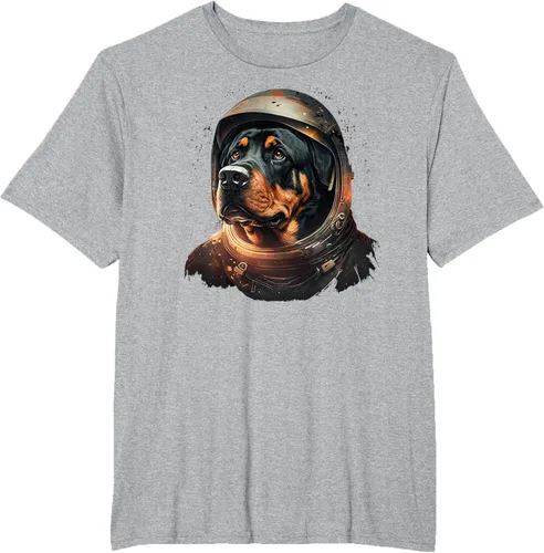 Vista 75 de Divertida camiseta Rottweiler con diseño de astronauta rottweiler en galaxia espacial, Negro