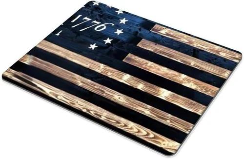Vista 4 de Alfombrilla de mouse personalizada con la bandera estadounidense vintage 1776, base de goma antideslizante, para computadoras, laptop, oficina