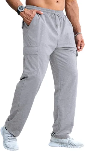 Vista 4 de CTU Pantalones deportivos holgados de moda para hombre, ligeros, para entrenamiento, pantalones deportivos con parte inferior abierta con bolsillos