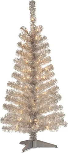 Vista 6 de árbol de Navidad, de 4 pies, con hojas de espumillón azules, soporte plástico y 70 luces claras (TT33-304-40), de National Tree