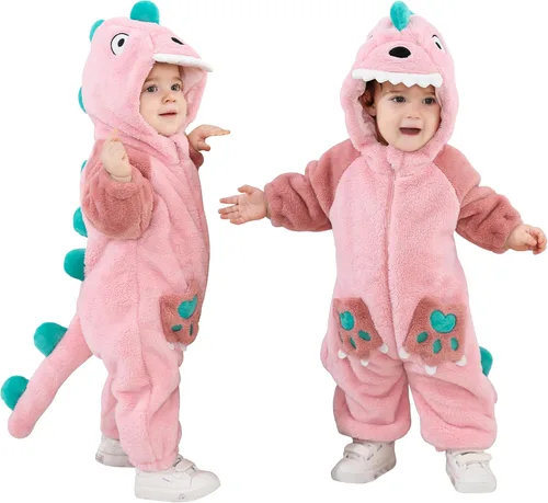 Vista 15 de TONWHAR - Disfraz para niños y bebés, disfraz de dinosaurio, tigre, animal, atuendo de fantasía, mameluco con capucha Azul (Blue Unicorn)