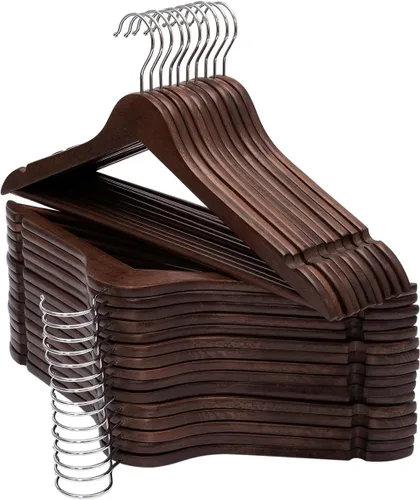 Vista 10 de Paquete de 20 perchas de madera con acabado extra suave, muescas cortadas con precisión y gancho giratorio cromado, perchas de madera para camisa