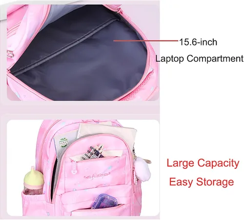 Vista 3 de Gradient Color Lightweight Large Capacity Backpack 15.6 Inch Laptop BookBag with Cute Pendant (Blue)