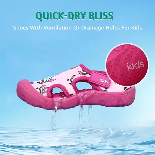 Vista 4 de Zapatos de agua para niños y niñas, de secado rápido, con puntera ancha, bonitos zapatos para la playa y la piscina (niños pequeños)