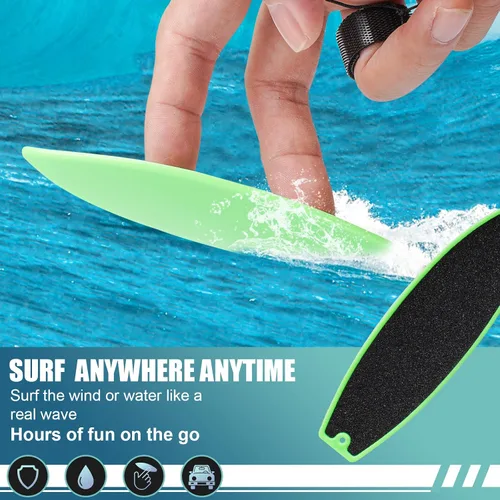 Vista 3 de Tablas de surf con dedos, tabla de surf para ventana de automóvil, tabla de surf con cuerda para niños, adolescentes y adultos Azul Negro Verde