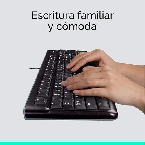 Vista 2 de Logitech MK120 – Combo de teclado y ratón con cable para Windows, ratón óptico con cable, tamaño completo, USB, compatible con PC, portátil - Negro
