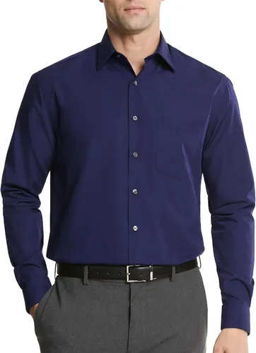 Vista 23 de Van Heusen Mens Dress Shirt Regular Fit Poplin Solid Negro