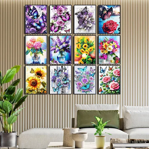 Vista 7 de Paquete de 12 kits de arte de diamantes de flores para adultos, juegos de pintura de diamantes 5D con herramientas para principiantes, bricolaje