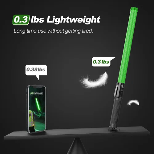 Vista 3 de RoadHero 1 paquete de varitas de tráfico de 21 pulgadas, bastón de control de tráfico LED verde, varita de luz de seguridad nocturna con 2 modos