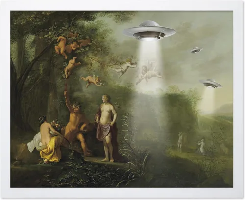 Vista 7 de Monem Art Póster de Alienígena - Impresión Retro de Chica Pin-Up - Arte de Nave Espacial - Arte de Collage - Arte OVNI - Arte Psicodélico - Arte