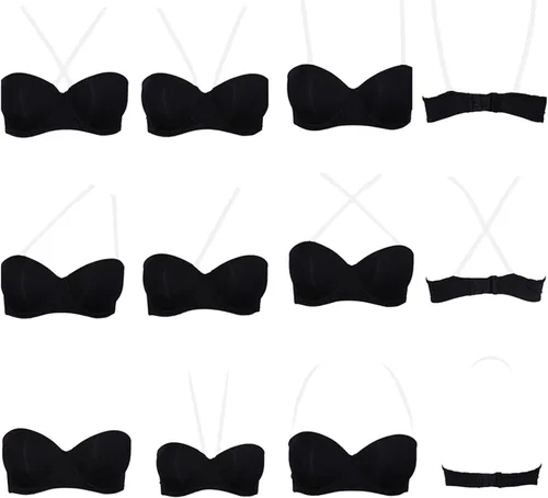 Vista 5 de Women's Strapless Push Up Thick Padded Bra with Convertible Clear Straps Underwired Lift Up Supportive T-Shirt Bras