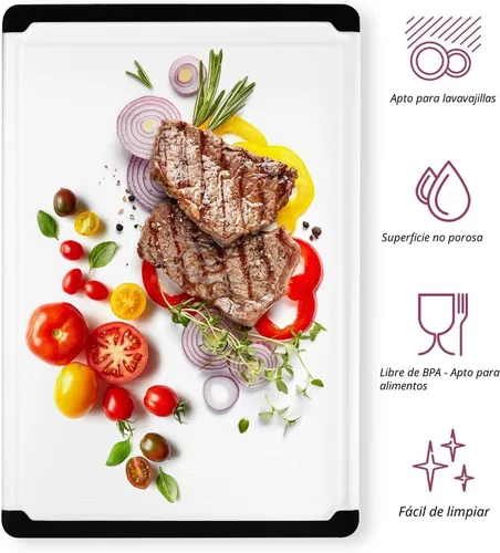 Vista 2 de Tabla de cortar de plástico para cocina, tabla de cortar extragrande de 18 pulgadas, ranura para jugos, pies antideslizantes, apta