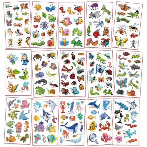 Vista 3 de Tatuajes temporales impermeables para niños – 350 piezas Animales, insectos y animales marinos Hojas de tatuaje temporales para niños Recuerdo