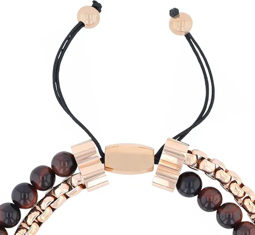 Vista 5 de Stainless Steel Bead Beaded Double Strand Rolo Chain Adjustable Nylon Bolo Bracelet - 8-12"-12