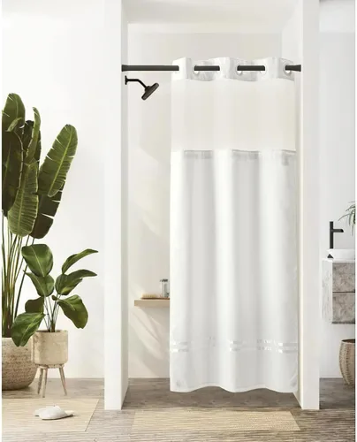 Vista 10 de Cortina de ducha River Dream con forro con ganchos a presión, cortina de baño sin necesidad de ganchos, de calidad hotelera, lavable a máquina, 36