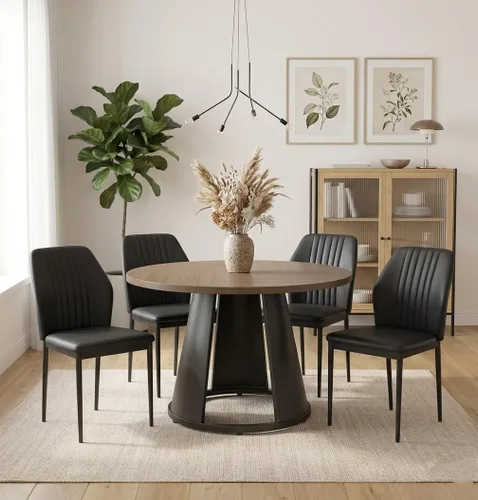 Vista 11 de HIPIHOM Juego de mesa de comedor redonda de 47.2 pulgadas para 4 mesas de madera modernas con 4 sillas tapizadas, base de pedestal de metal, muebles