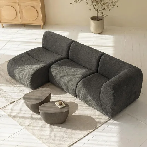 Vista 33 de Sofá individual modular curvado, sofá sherpa de espuma de 33 pulgadas, cómodos sofás de peluche para espacios pequeños, sofás modulares modernos