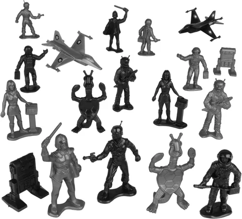 Vista 5 de TimMee Galaxy Laser Team Space Figuras – Negro vs Plata 50 piezas – Hecho en Estados Unidos