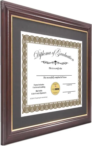 Vista 3 de Creative Picture Frames Marco para Diploma de Caoba con Borde Dorado de 12x16 pulgadas con Vidrio y Paspartú Negro y Colgadores de Pared Instalados