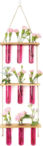 Vista 8 de XXXFLOWER Wall Hanging Propagation Station 5 Bulb Vase 3 Tiers Brown Transparente