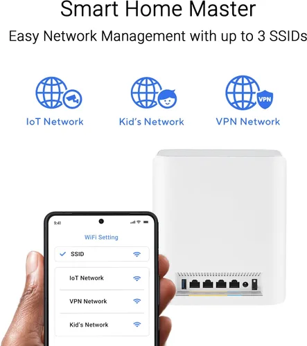 Vista 9 de ASUS ZenWiFi BT6 Tri-Band WiFi 7 Mesh, 9.4 Gbps, 3000 pies cuadrados (1 unidad), puerto WAN 2.5G, seguridad y controles parentales incluidos, SSID