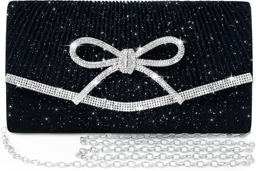 Vista 10 de Bolso de noche para mujer, bolsos de mano con lazo brillante, bolsa cruzada, bolsa de boda, fiesta de diamantes de imitación con purpurina